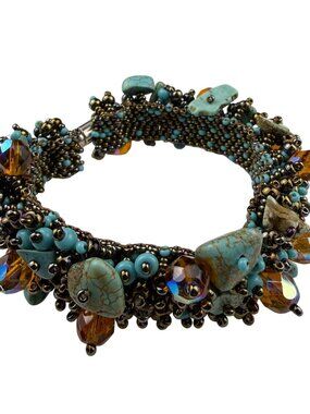 Vintage Capullo Magnetic Handwoven Seed Turquoise Beaded Bracelet